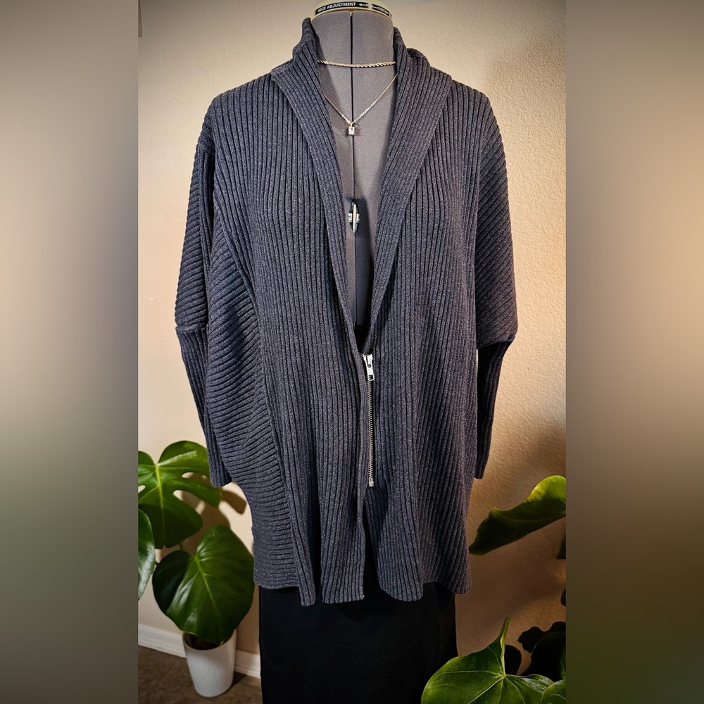 CAbi Cosmo Ribbed Grey Sweater Cardi XS